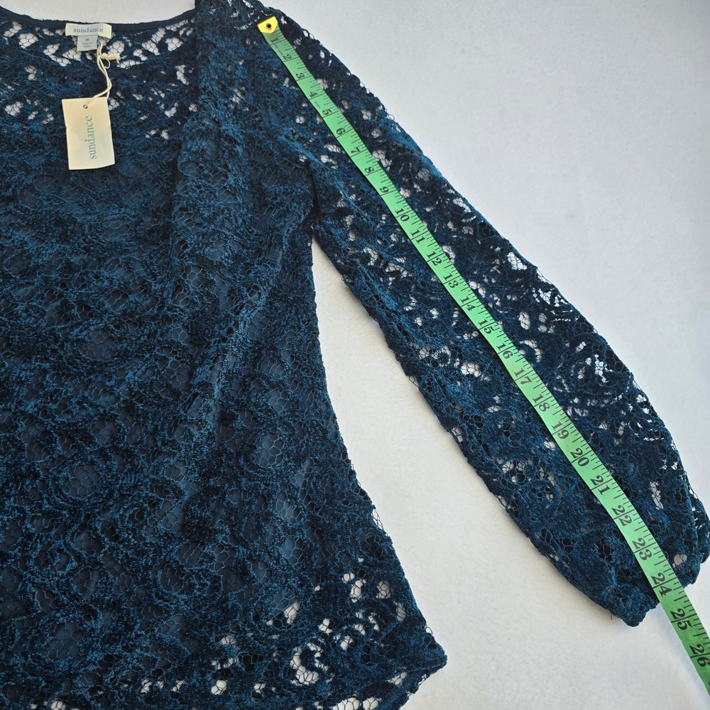 Sundance NWT -1755 Teal Blue Floral Lace Long Sleeve Lined Top Boat Neck Medium - Picture 9 of 9